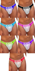 Icker sea 8 pack acid mesh piping cheeky tanga bikini briefs with colorful lace trim in blue black pink green purple and red