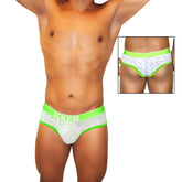 Icker sea acid mesh piping white lace briefs with bright neon green trim and subtle pattern underwear COI-21-02