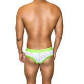 White lace briefs with neon green mesh piping and waistband from icker sea acid mesh piping brief underwear green coi-21-02