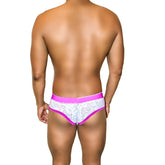 White lace briefs with vibrant pink mesh piping trim and waistband from icker sea acid mesh piping brief underwear pink coI-21-02