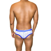 Icker Sea Acid Mesh piping brief underwear in royal blue featuring blue and white lace trim with solid blue waistband