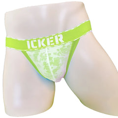 Bright lime green and white mesh piping cheeky tanga bikini underwear with bold icker logo waistband green COI-21-03