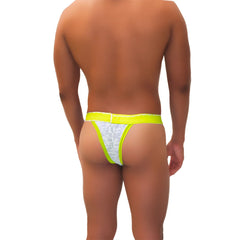 Icker Sea Acid mesh piping cheeky tanga bikini underwear in bright neon yellow lace trim with white patterned center