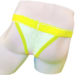 Icker Sea Acid mesh piping cheeky tanga bikini underwear in sheer white lace with bright yellow trim and subtle pattern