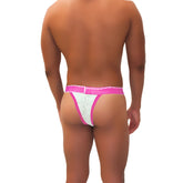 Icker Sea acid mesh piping cheeky tanga bikini underwear white lace with vibrant pink trim and matching waistband