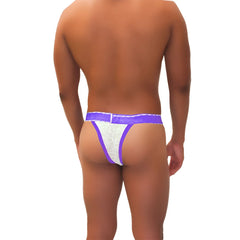 White lace thong underwear with purple trim and elastic waistband from icker sea acid mesh piping cheeky tanga bikini collection