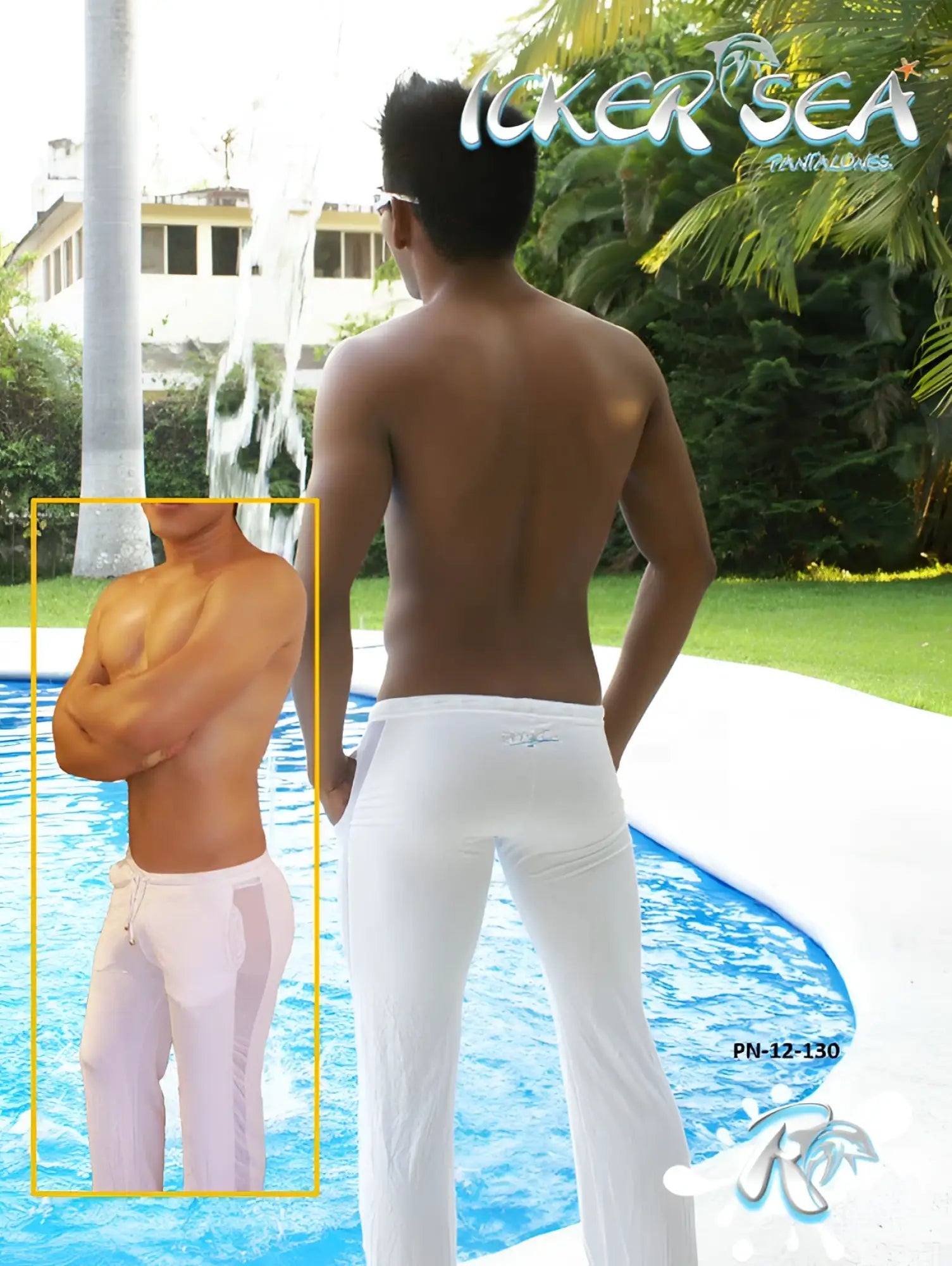 White athletic pants by icker sea with see through side stripe design for fitness and running in white color