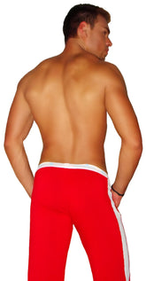 Icker Sea Air Fitness side stripe red athletic pants with white stripes and white waistband for active wear