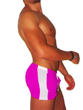 Icker sea air fitness side stripe shorts pink bright pink swim trunks with bold white vertical stripes and drawstring waist