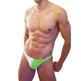 Icker Sea bicolor thong swimwear in bright green and white two-tone fabric designed for comfortable beach wear