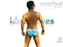 Icker sea blue waves microslip bikini swimwear featuring blue and white patterned swim trunks for beachwear