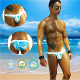 Icker sea blue waves microslip bikini swimwear with blue and white patterned swim trunks and zipper closure