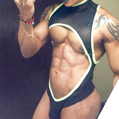 Icker Sea Contrast Trim Cut Out Bodysuit Black BO-16-01