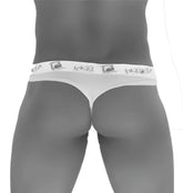 White icker sea brazilian tanga thong underwear with repeating logo pattern on waistband in mango color