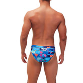 Icker Sea bricks bikini swimwear blue COB-22-03 men’s swim trunks with blue and pink brick-like geometric pattern