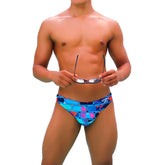 Icker Sea bricks bikini swimwear blue COB-22-03 vibrant blue and pink geometric patterned swim trunks with bold design