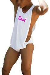 Icker Sea Stud Large Armhole Tank Top T Shirt White/Fuchsia CA-16-ST-43