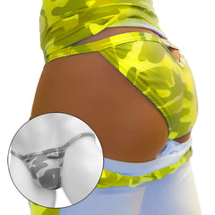 Icker sea camouflage back cut out micro slip tanga thong with lime green gray and white camo stretch fabric shown from back