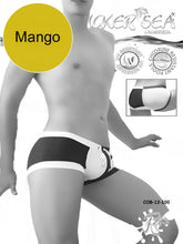 Black and white Icker Sea chess duotone square cut swim trunks with contrasting stripe and mango brand logo