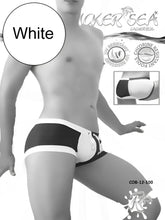 Icker Sea Chess duotone square cut swim trunks in white and black with a drawstring waistband for men