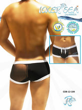 Icker Sea One Side Transparent Square Cut Trunk Swimwear Black/White COB-12-104