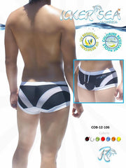 Icker Sea Transparent Curve Square Cut Trunk Swimwear Black/White COB-12-106