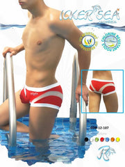 Icker Sea Transparent Curve Square Cut Trunk Swimwear Red/White COB-12-107