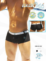 Icker Sea Sailor Belted Logo Square Cut Trunk Swimwear Black/White COB-12-110