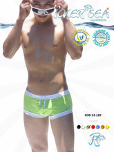 Icker Sea Contrast Trim Square Cut Trunk Swimwear Green/White COB-12-120