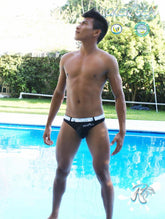 Icker Sea Sailor Belted Logo Tanga Thong Swimwear Black COB-13-07