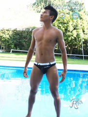 Icker Sea Sailor Belted Logo Tanga Thong Swimwear Black COB-13-07