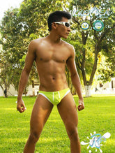 Icker Sea Contrast Trim Micro Slip Bikini Swimwear Green/White COB-13-14