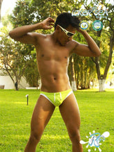 Icker Sea Contrast Trim Micro Slip Bikini Swimwear Green/White COB-13-14