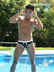 Icker Sea Contrast Trim & Stitching Cheeky Mini Bikini Swimwear Black/White COB-13-29