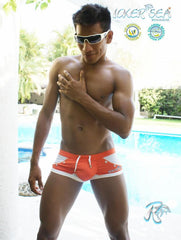 Icker Sea Eyelets Square Cut Trunk Swimwear Orange COB-13-42