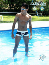 Icker Sea Legs Shoe Lace Pouch Square Cut Trunk Swimwear Black COB-13-43