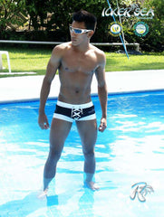 Icker Sea Legs Shoe Lace Pouch Square Cut Trunk Swimwear Black COB-13-43