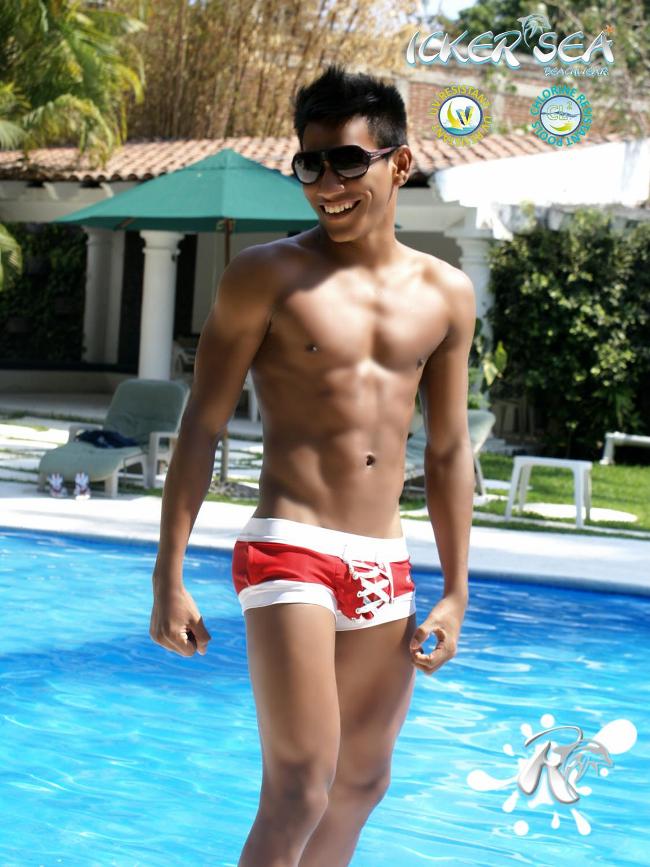 Icker Sea Legs Shoe Lace Pouch Square Cut Trunk Swimwear Red COB-13-45 Icker Sea Legs Shoe Lace Pouch Square Cut Trunk Swimwear Red COB-13-45