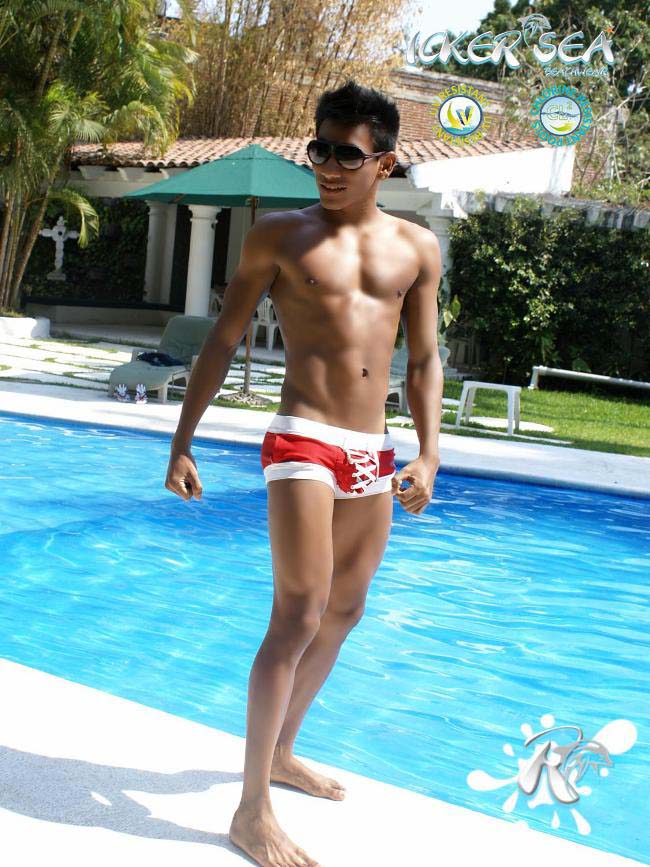 Icker Sea Legs Shoe Lace Pouch Square Cut Trunk Swimwear Red COB-13-45 Icker Sea Legs Shoe Lace Pouch Square Cut Trunk Swimwear Red COB-13-45