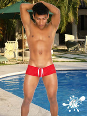 Icker Sea Lifeguard Brazilian Square Cut Trunk Swimwear Red COB-13-47