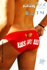 Icker Sea Kiss My Ass Back Cut Out Slip Bikini Swimwear Red COB-14-KMA01