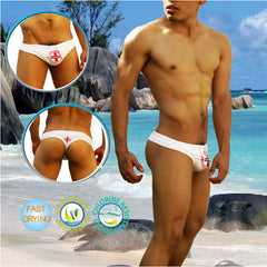 Icker Sea Lifeguard Tanga Thong Swimwear White COB-14-LTW02