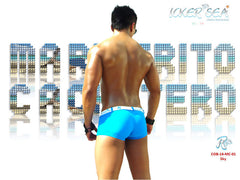 Icker Sea Sailor Belted Logo Square Cut Trunk Swimwear Blue/White COB-14-MC01