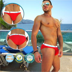 Icker Sea Sailor Belted Logo Slip Bikini Swimwear Red/White COB-14-MS02