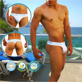 Icker Sea Sailor Belted Logo Tanga Thong Swimwear White COB-14-MT03