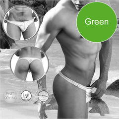 Icker Sea Contrast Stitching Tanga Thong Swimwear White/Green COB-14-WBT01