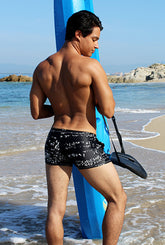 Icker Sea Letters Square Cut Trunk Swimwear Black COB-15-03