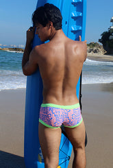 Icker Sea Letters Square Cut Trunk Swimwear Pink/Green COB-15-04