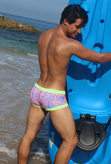 Icker Sea Letters Square Cut Trunk Swimwear Pink/Green COB-15-04