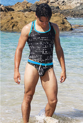 Icker Sea Letters Tank Top T Shirt Black/Blue COB-15-12